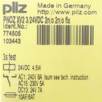 Safety relay PNOZ XV2 3/24VDC 2n/o 2n/o fix 