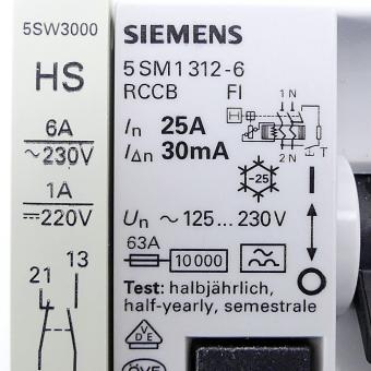 5SM1 312-6 FI-Schutzschalter + 5SW3 000 Hilfsschalter 1NO/1NC 