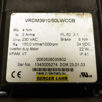 3-phase step motor with encoder, brake and gearbox PL50 3:1 VRDM3910/50LWCEB 