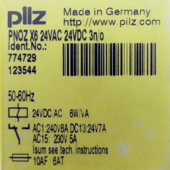 Safety relay PNOZ X6 24VAC 24VDC 3n/o 