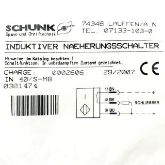 Inductive proximity switch IN 40/S-M8 0301474 