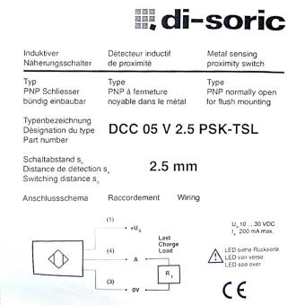 Inductive proximity sensor DCC 05 V 2.5 PSK-TSL 