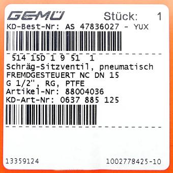 2/2 Wege-Schrägsitzventil G 1/2" 514 15D 1 9 51 1 