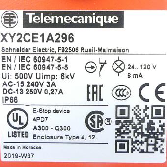 Latching emergency stop rope pull switch XY2CE1A296 