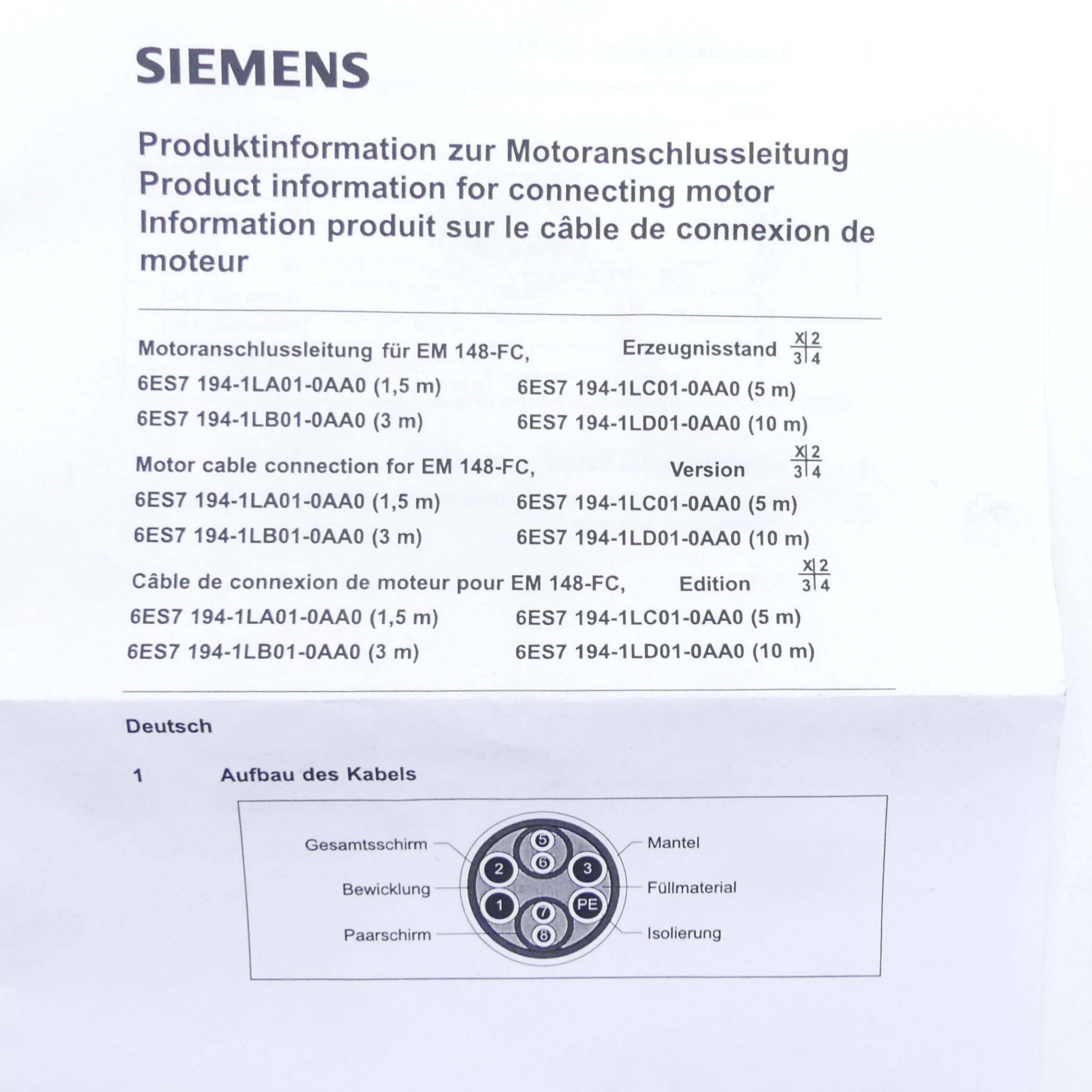 Motor connection cable 