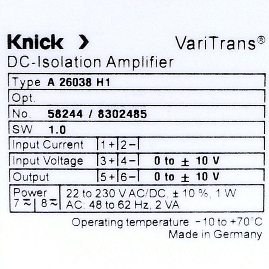 Universal isolating amplifier A 26038 H1 