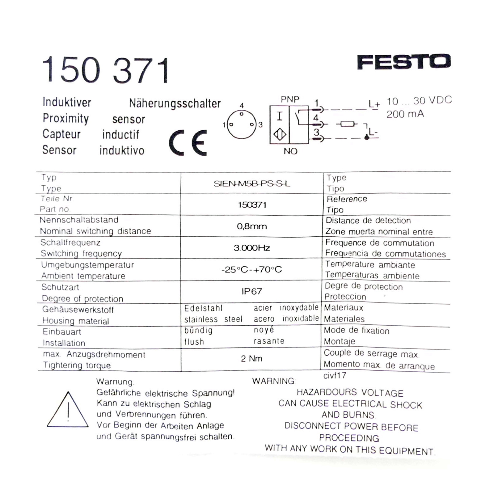 Inductive proximity switch SIEN-M5B-PS-S-L 