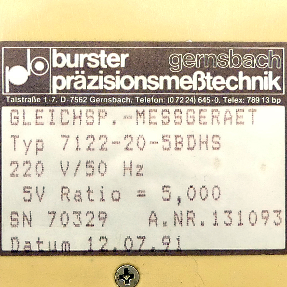 DC voltage measuring device 7122-20-5BDHS 