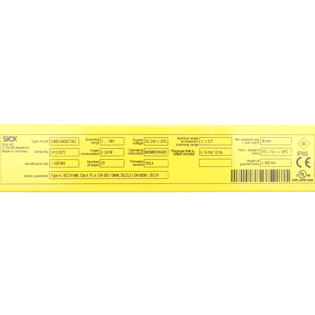 Safety light curtain C46E-0403CT400 