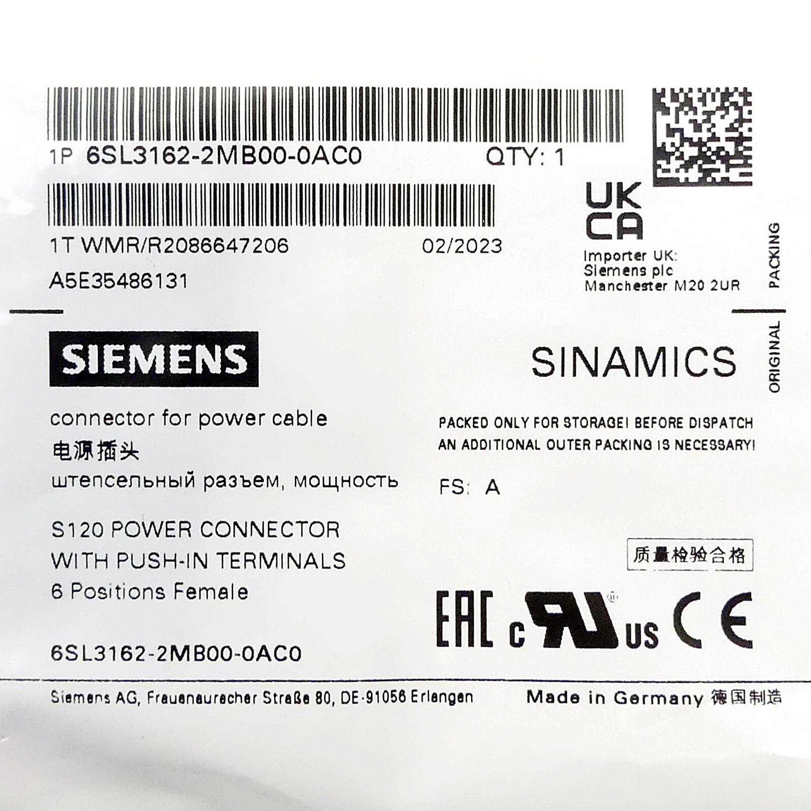 Leistungsstecker SINAMICS S120 