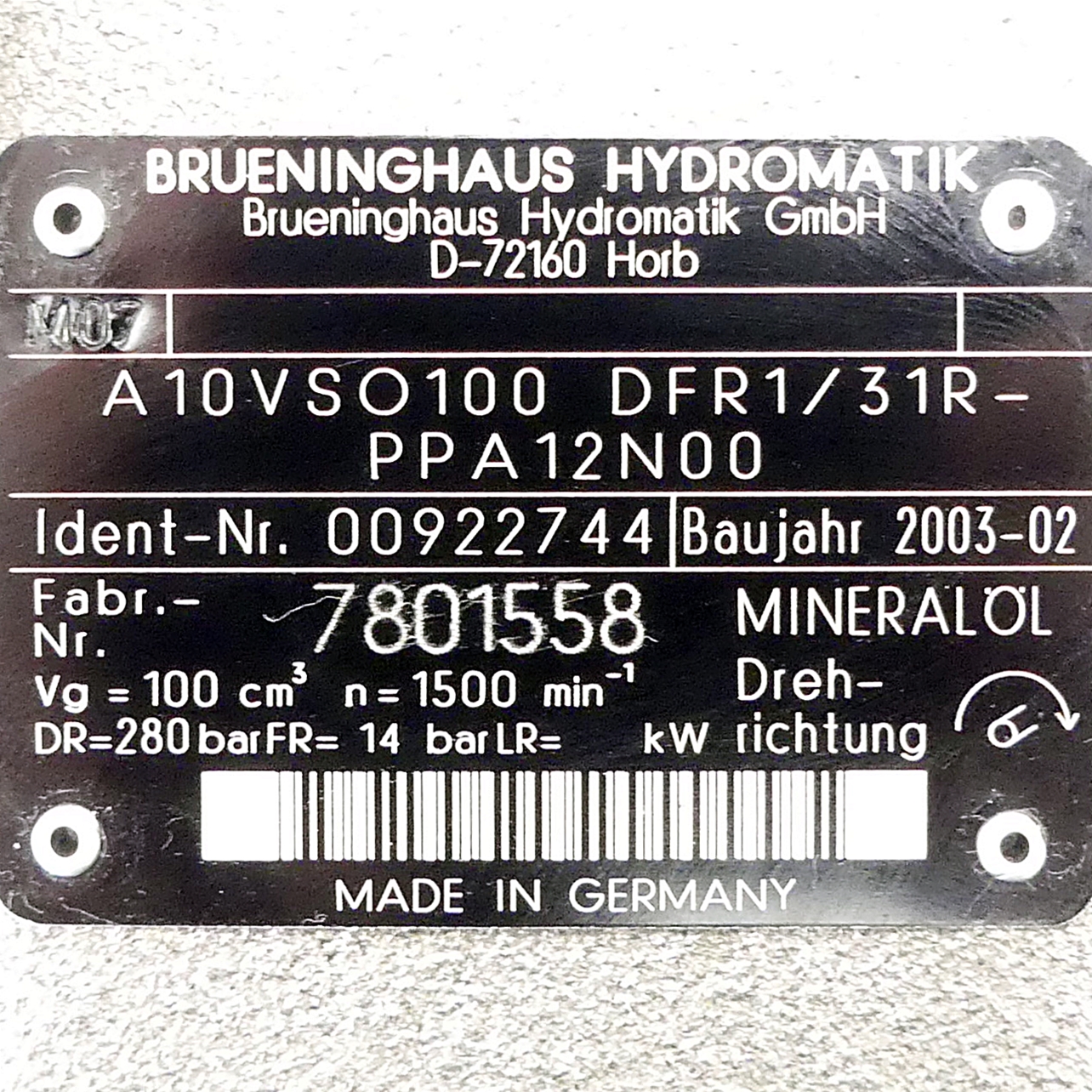 Axialkolbenpumpe A10VSO100 DFR1/31R-PPA12N00 