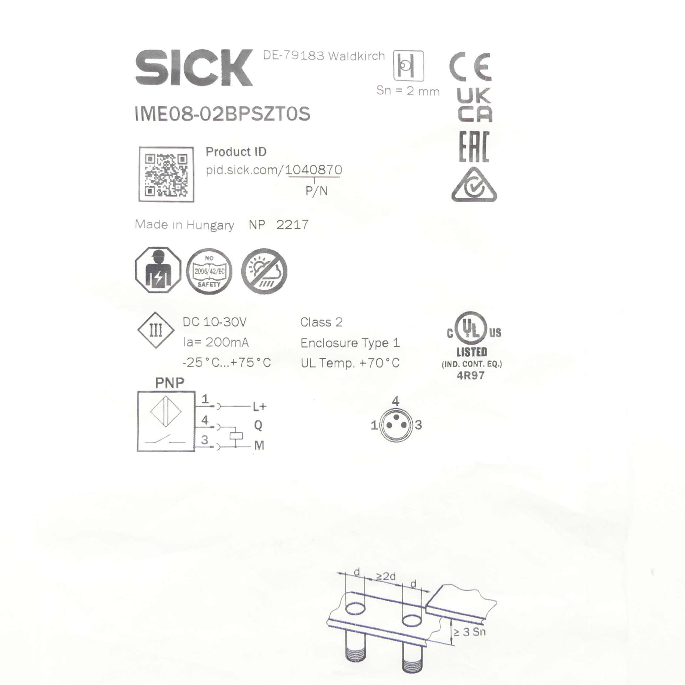 Proximity sensor IME8-02BPSZT0S 