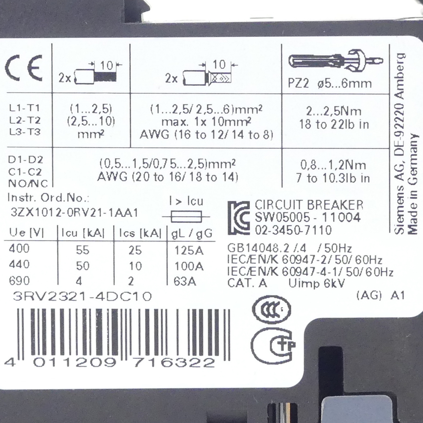 Circuit breaker size S0 for starter combination 