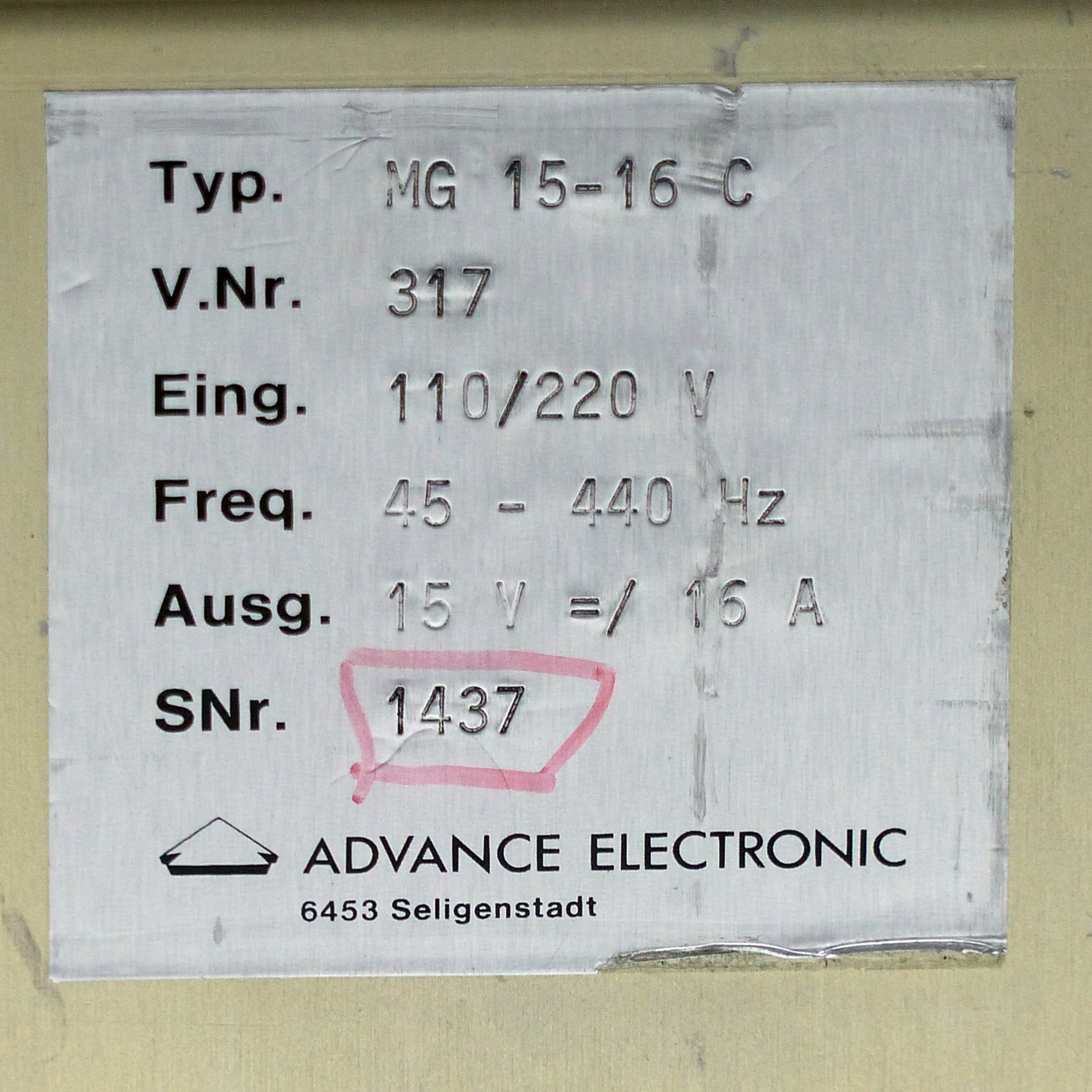 Power Supply Unit MG 15-16 C 