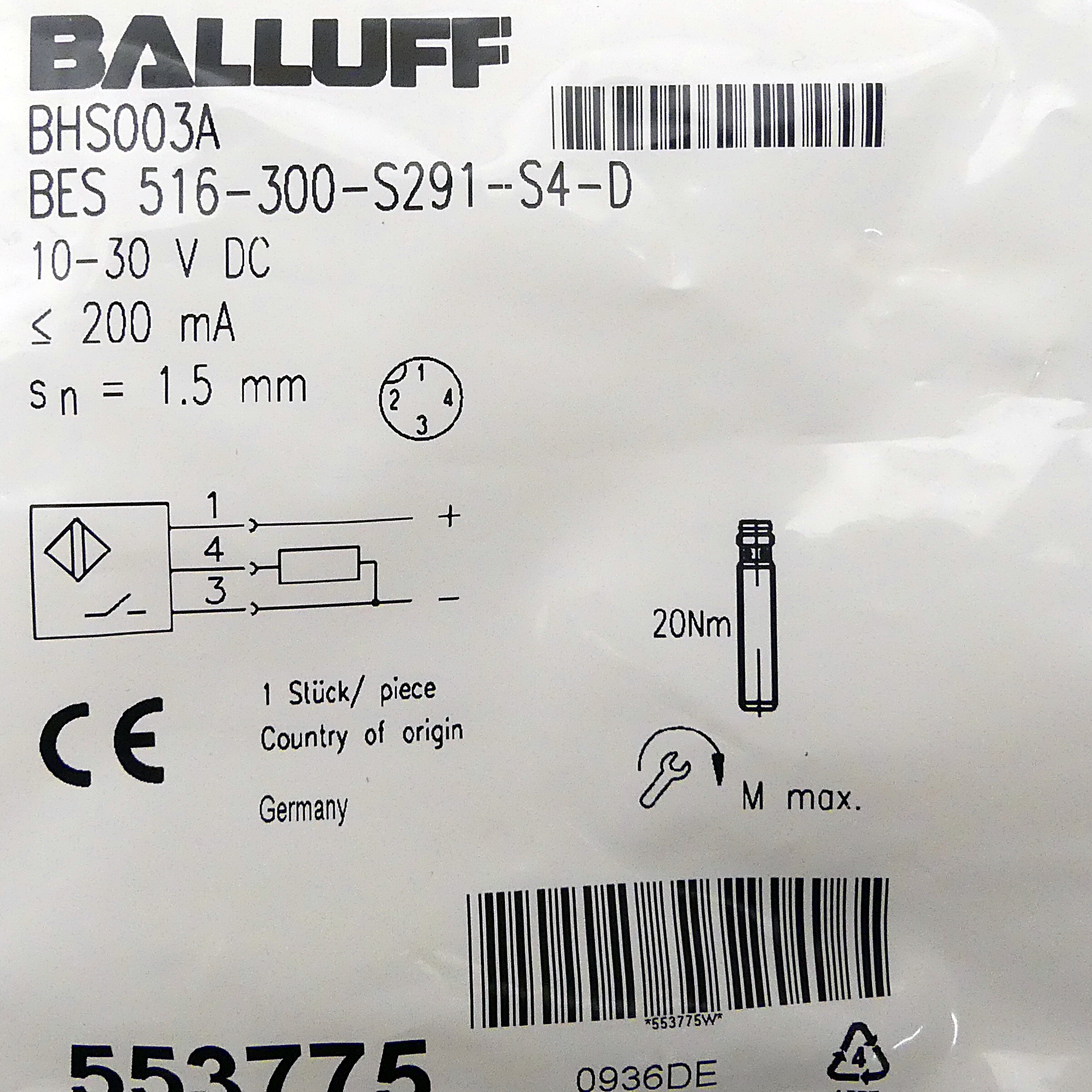 Hochdruckfester induktiver Sensor BHS003A 