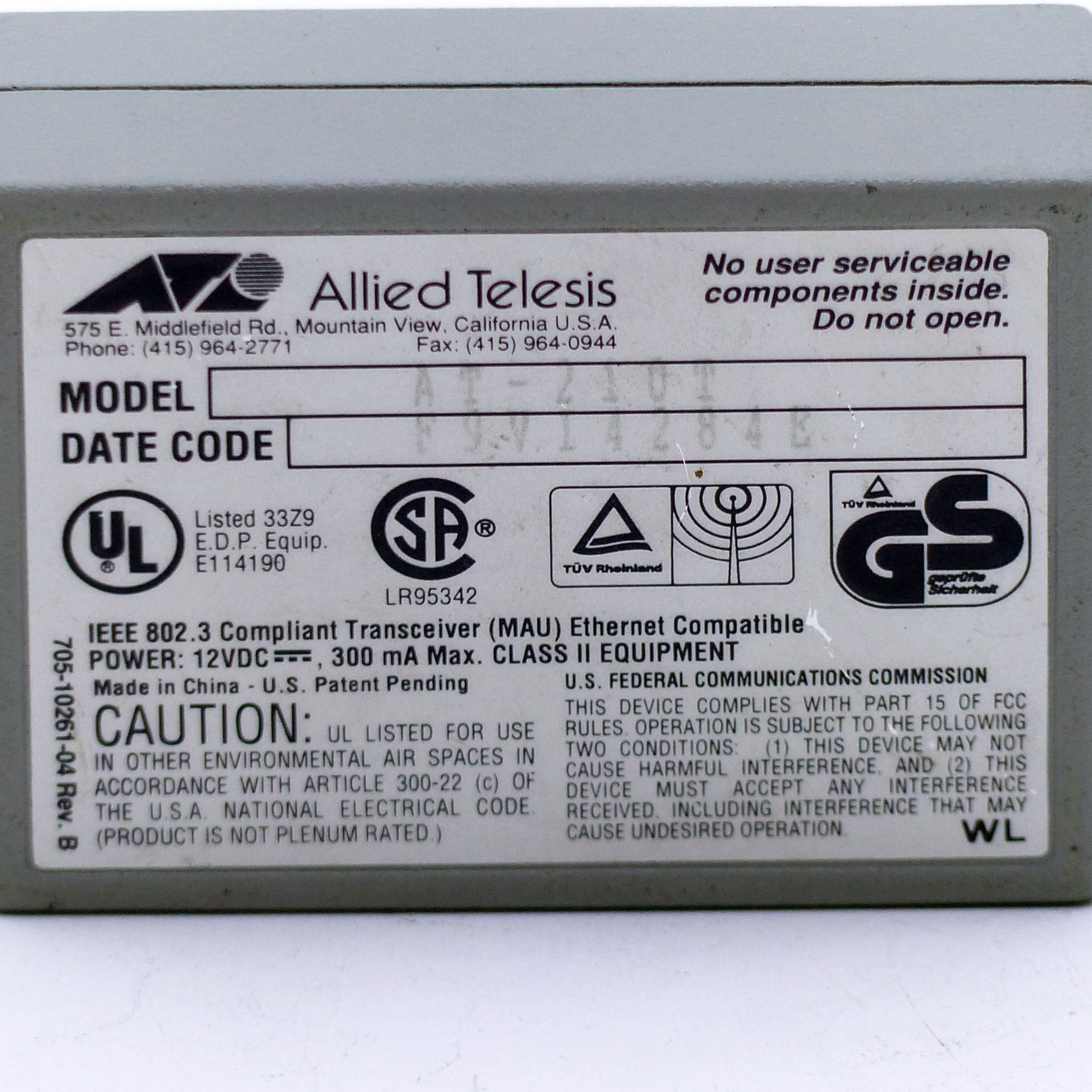 Allied Telesis Twisted Pair Transceiver