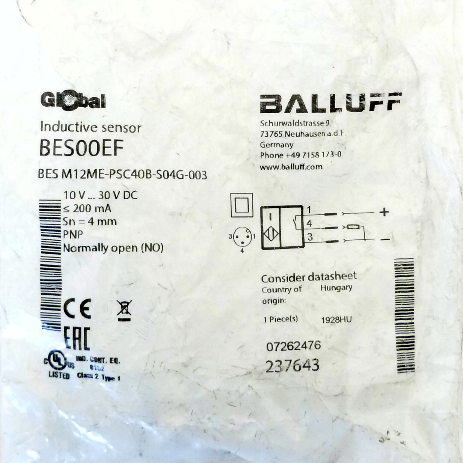 Induktiver Sensor BES00EF 