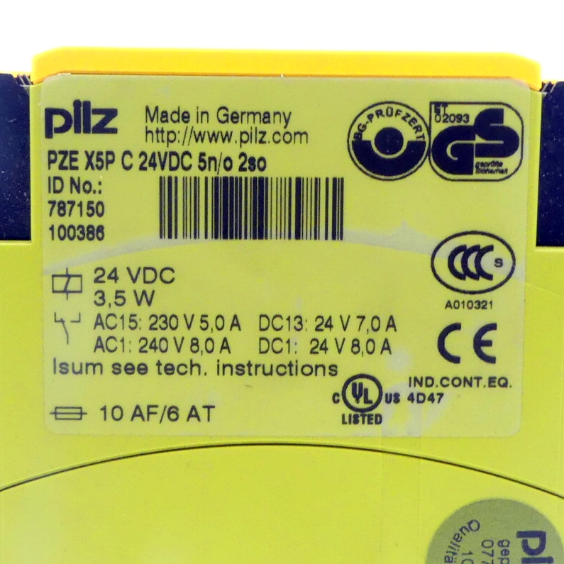 Sicherheitsschaltrelais PZE X5P C 24VDC 5n/o 2so 