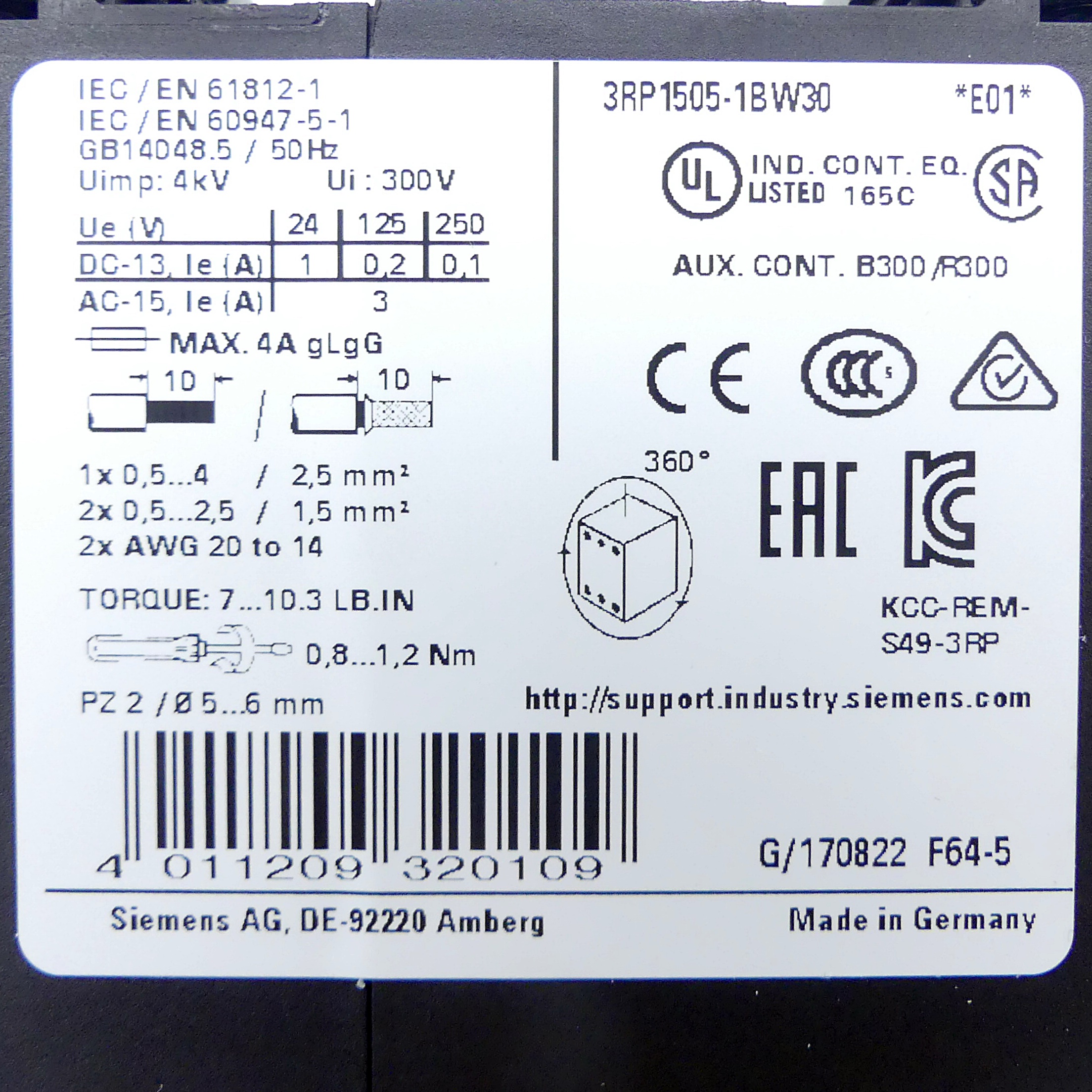 Timing relay 3RP1505-1BW30 