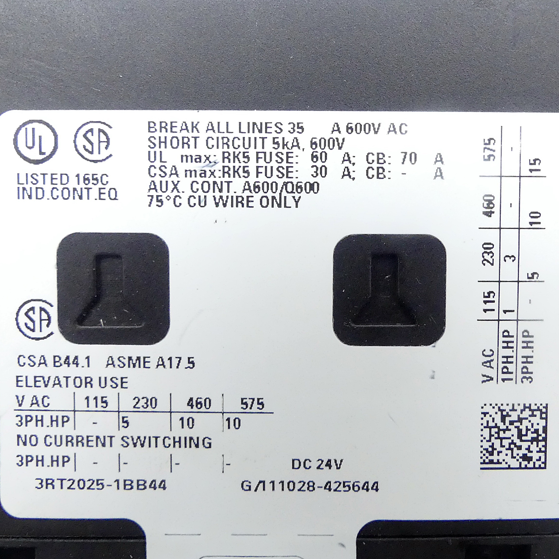 Power contactor 3RT2025-1BB44 