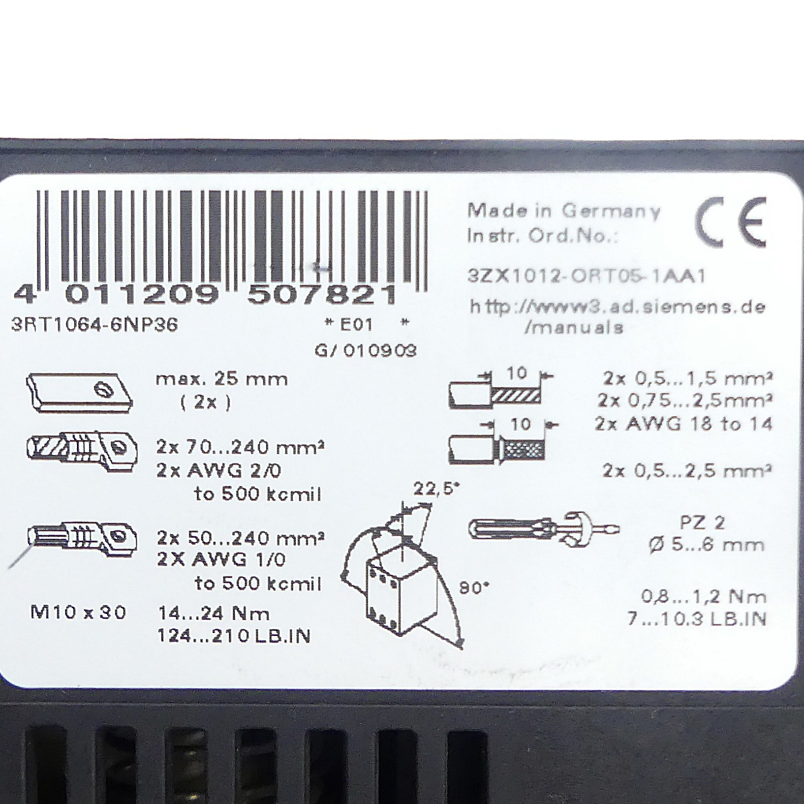 Power contactor 3RT1064-6NP36 