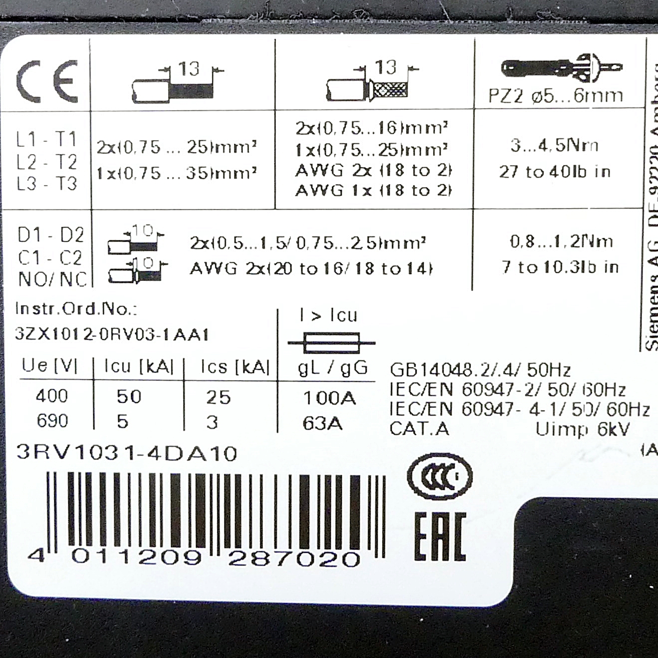 Sirius Circuit Breaker 3RV1031-4DA10 