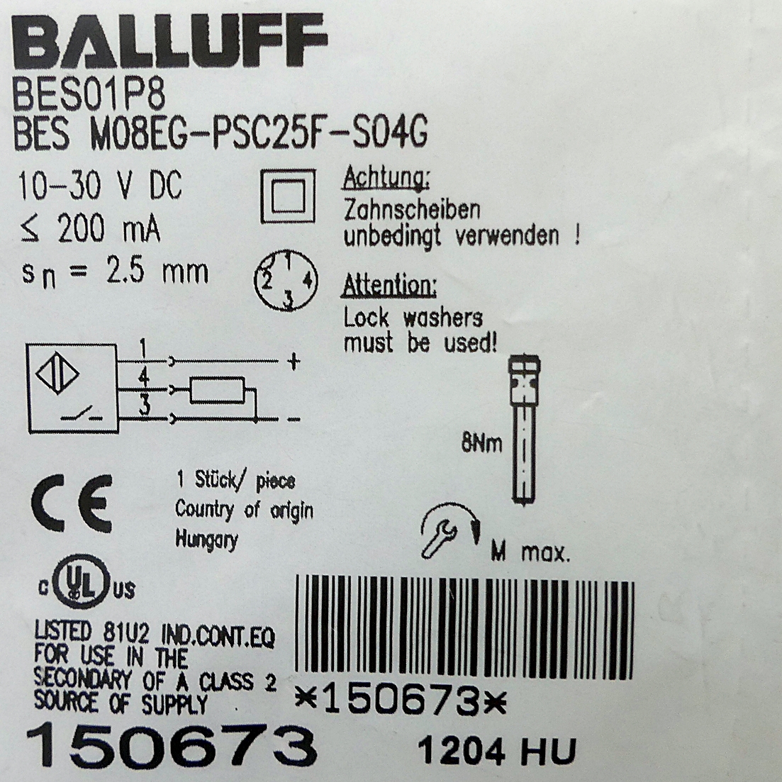 Inductive standard sensor BES01PF 