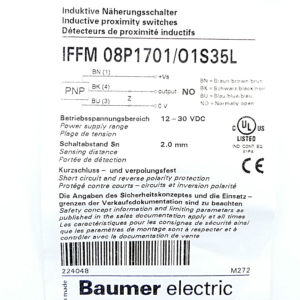 Inductive proximity switch IFFM 08P1701/O1S35L 