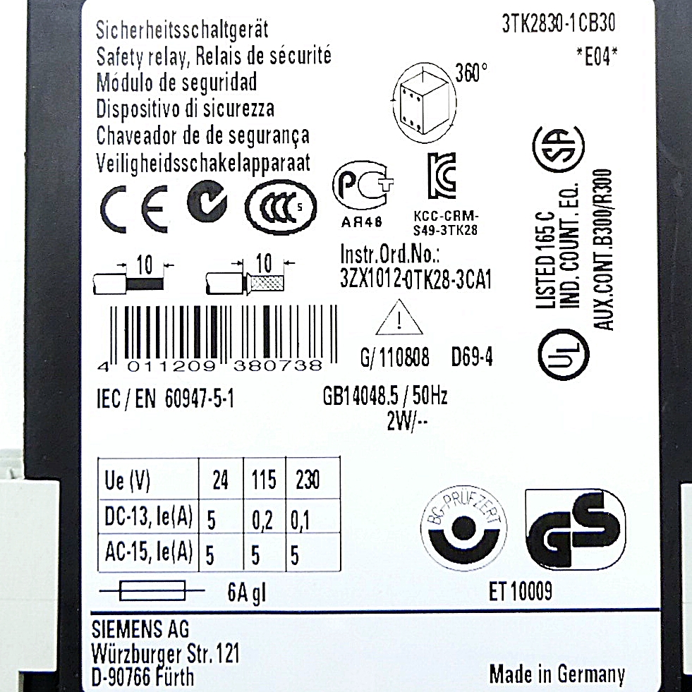 Safety switching device 3TK2830-1CB30 