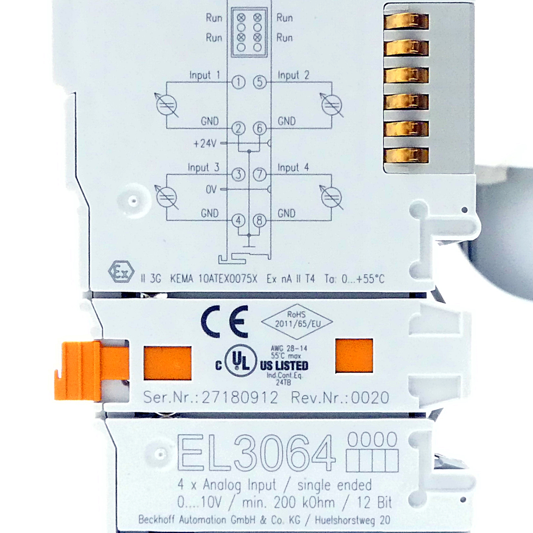 4-channel analog input, voltage, 0…10 V, 12 bit, single-ended 