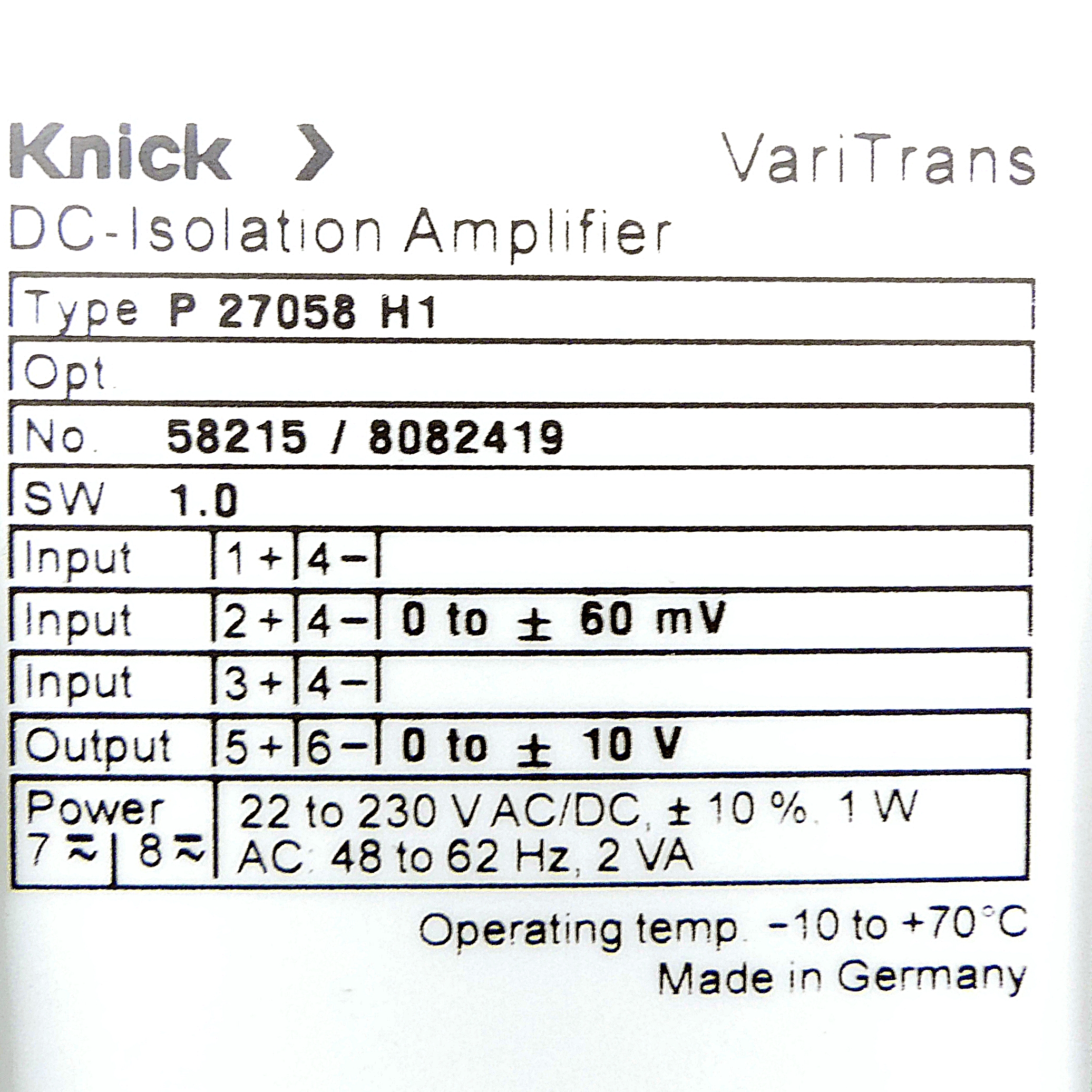 DC-Isolation Amplifier P 270598 H1 