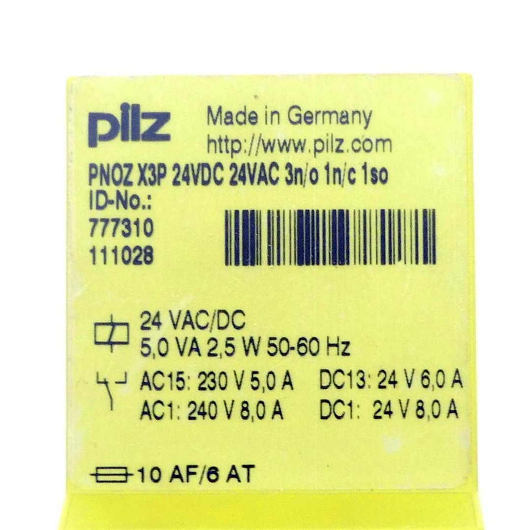 Safety Relay PNOZ X3P 24VDC 24VAC 3n/o 1n/c 1so 