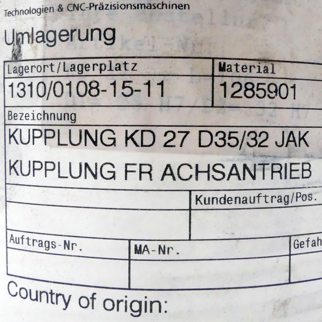 Metallbalgkupplung KD27 D35/32 JAK 