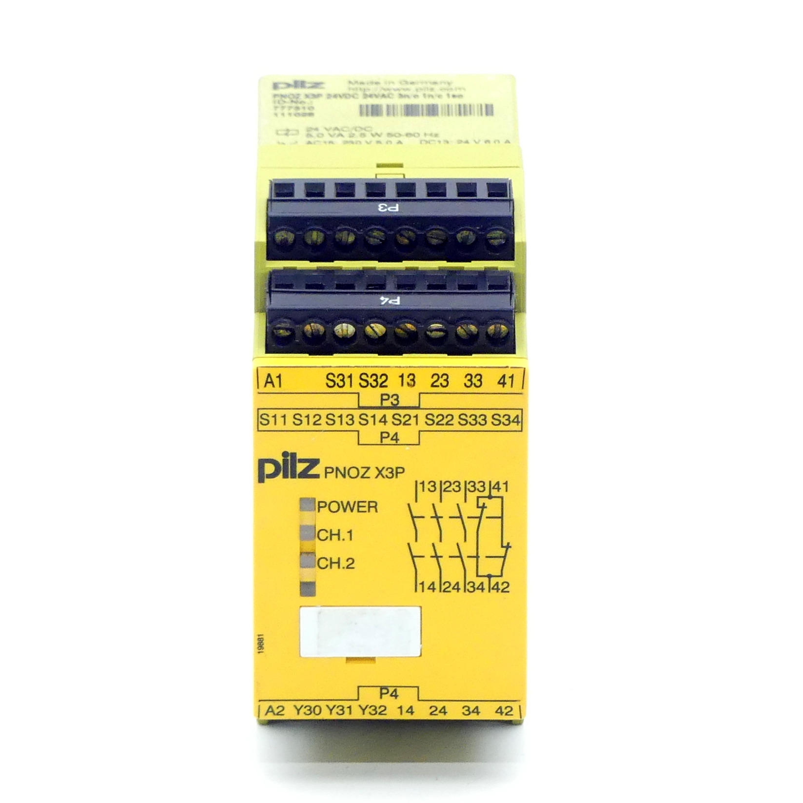 Safety Relay PNOZ X3P 24VDC 24VAC 3n/o 1n/c 1so 